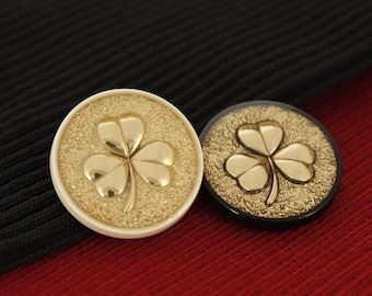 Golden Shamrock Buttons, Metal Buttons with Shank, 18mm/0.7“, 23mm/0.9" or 25mm/0.98", Pack of 6 (B573)