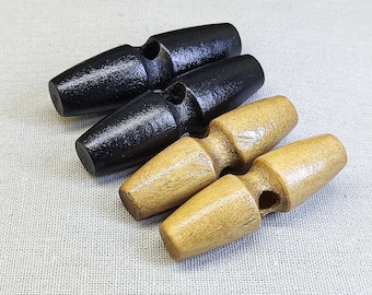 Waisted Wooden Toggle Buttons, One hole or Two holes, 9 Colors, Pack of 10(B113)