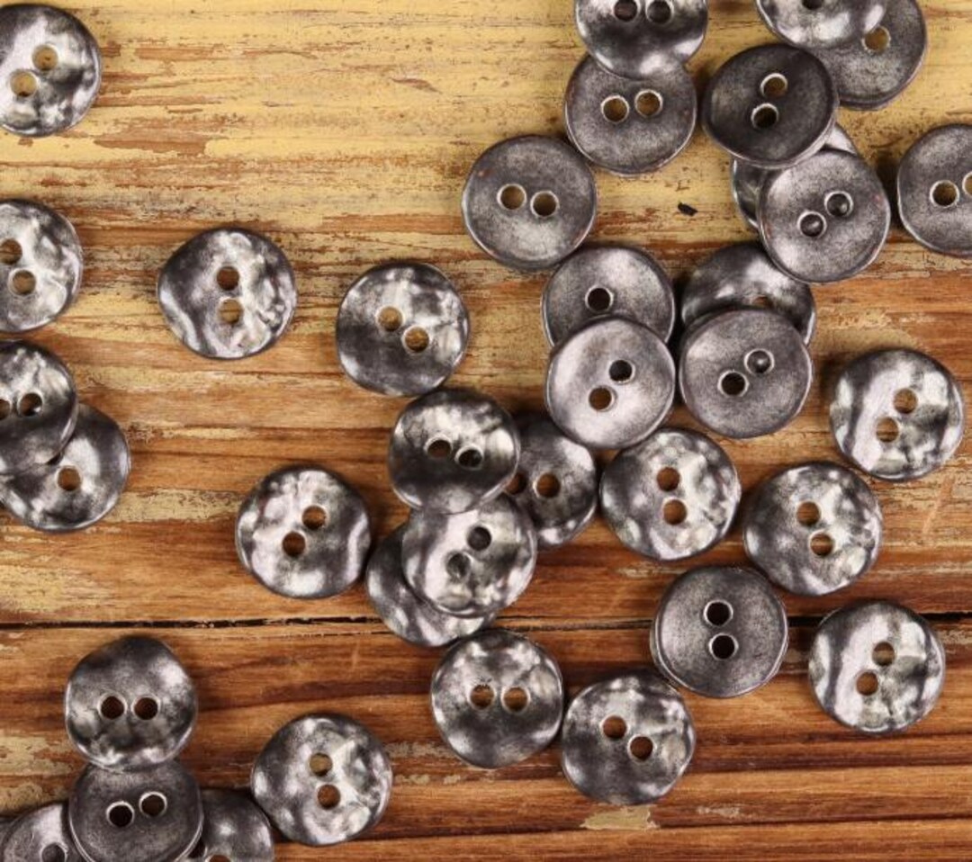 12.5mm Metal Buttons, Rustic Silver Finish, Irregular Round 2-hole ...