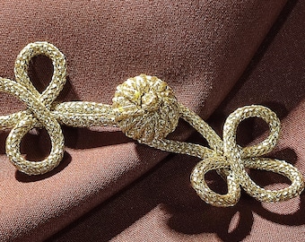 Gold Froschverschlüsse, traditionelle chinesische Knotenknöpfe, 8,5 cm x 3,5 cm, 5 Paar (B1838)