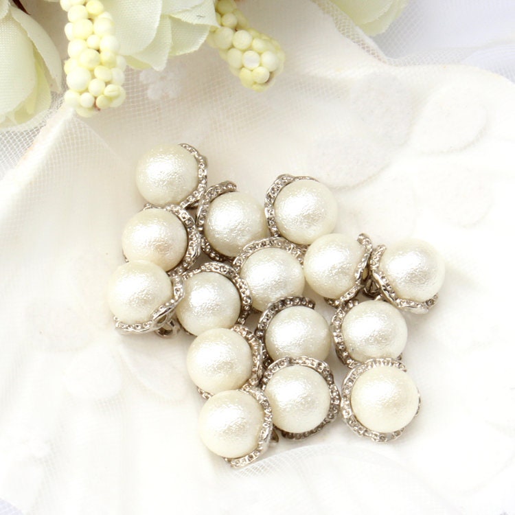 JUNAO 8 10 12mm White Pearl Buttons Sewing Rhinestone Button Decorative  Round Plastic Button Pearl Applique for Jeans Clothes