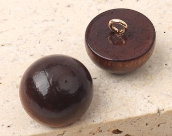 Dark Brown Wood Buttons with Metal Shank, 11.5mmm, 15mm, 18mm, Pack of 10(B1965)