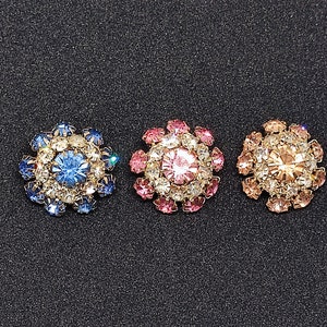 6 PCS Sparkling Rhinestone Buttons with shank 21 mm, 0.82" diamante jewels, 11 Colors(B179)