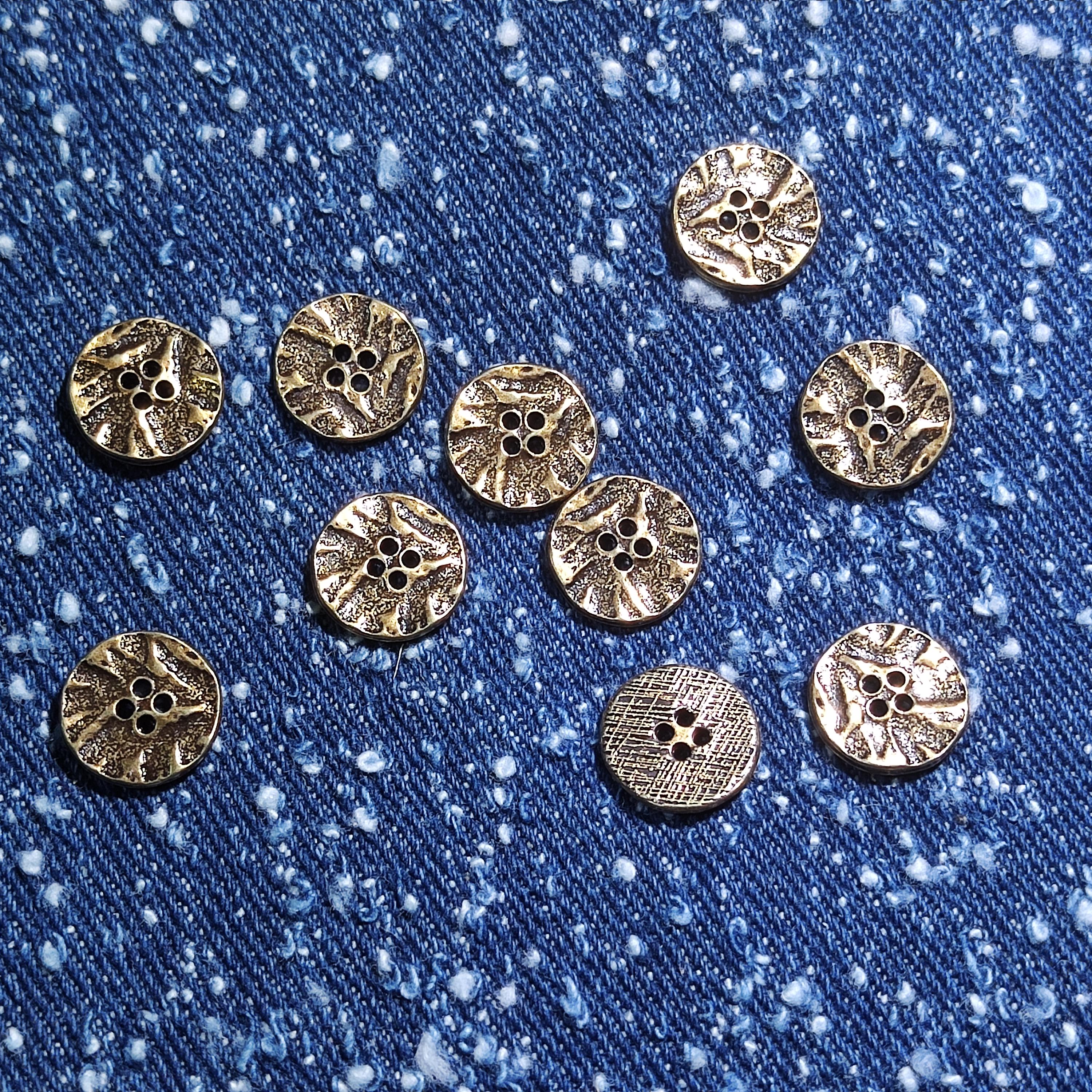Metal Textured Button Antique Bronze Textured Metal Buttons, 12mm, 15mm, 18mm, 20mm,4-hole ...