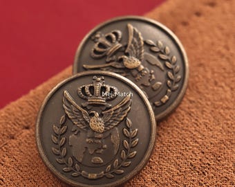 Bottoni in metallo con gambo in ottone anticato a forma di aquila e corona d'alloro, 15 mm o 20 mm, confezione da 5 (B2296)
