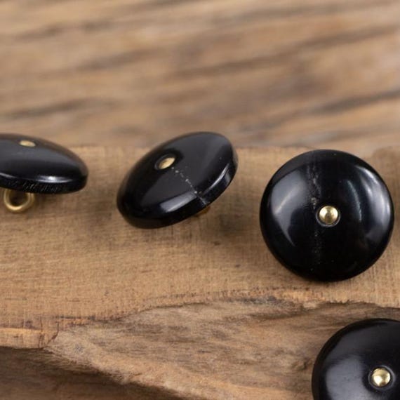 Black Natural Horn Buttons, Dome Design, Metal Shank Back, 11.5mm, 15mm, 18mm or 20mm, Pack of 5(B1108)