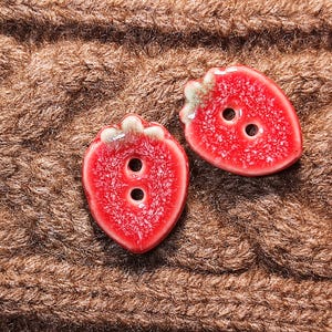 Strawberry Ceramic Buttons, 16x20mm, Pack of 2 or 6 (B1744)