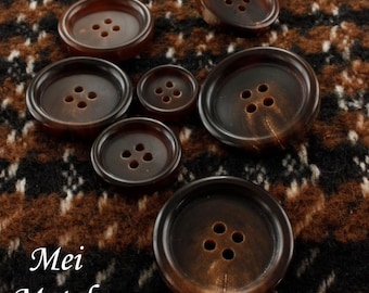 Glossy Horn Buttons, Brown, Natural Horn Buttons, 11.5mm to 30mm, Pack of 6(B262)
