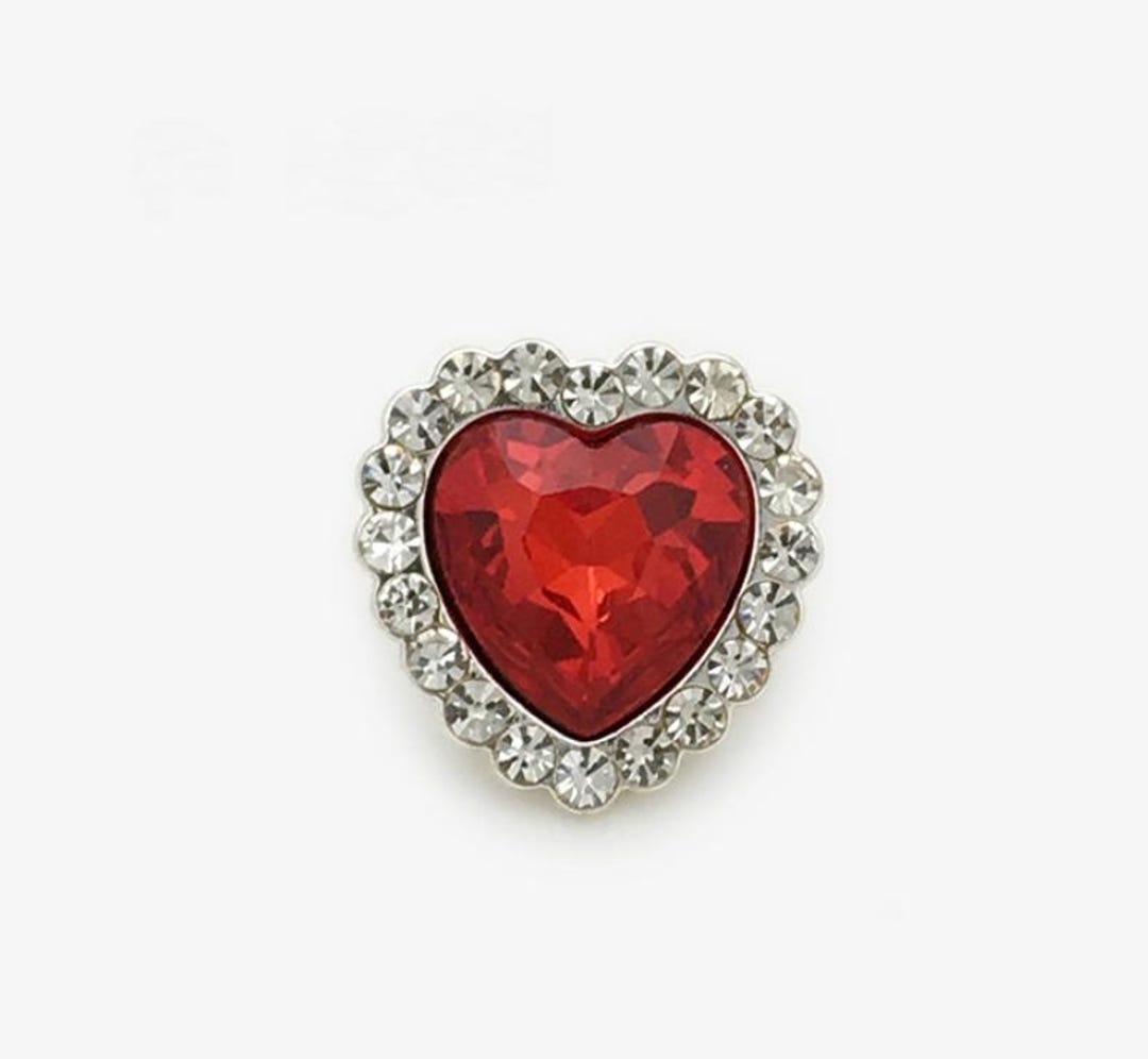 Red Heart Buttons With Clear Rhinestone Border, Silver-tone Setting ...