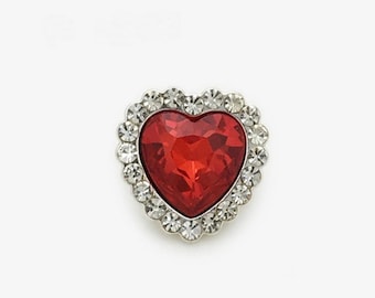 Red heart Buttons with Clear Rhinestone Border, Silver-tone setting,15mm, 17.5mm, 21mm, Pack of 5(B1850)