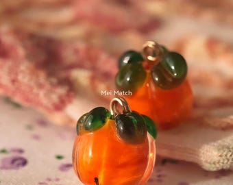 Small Glass Pumpkin Beads with Metal Loop, 1.1cm x 1.2cm, Pack of 5(B1576)