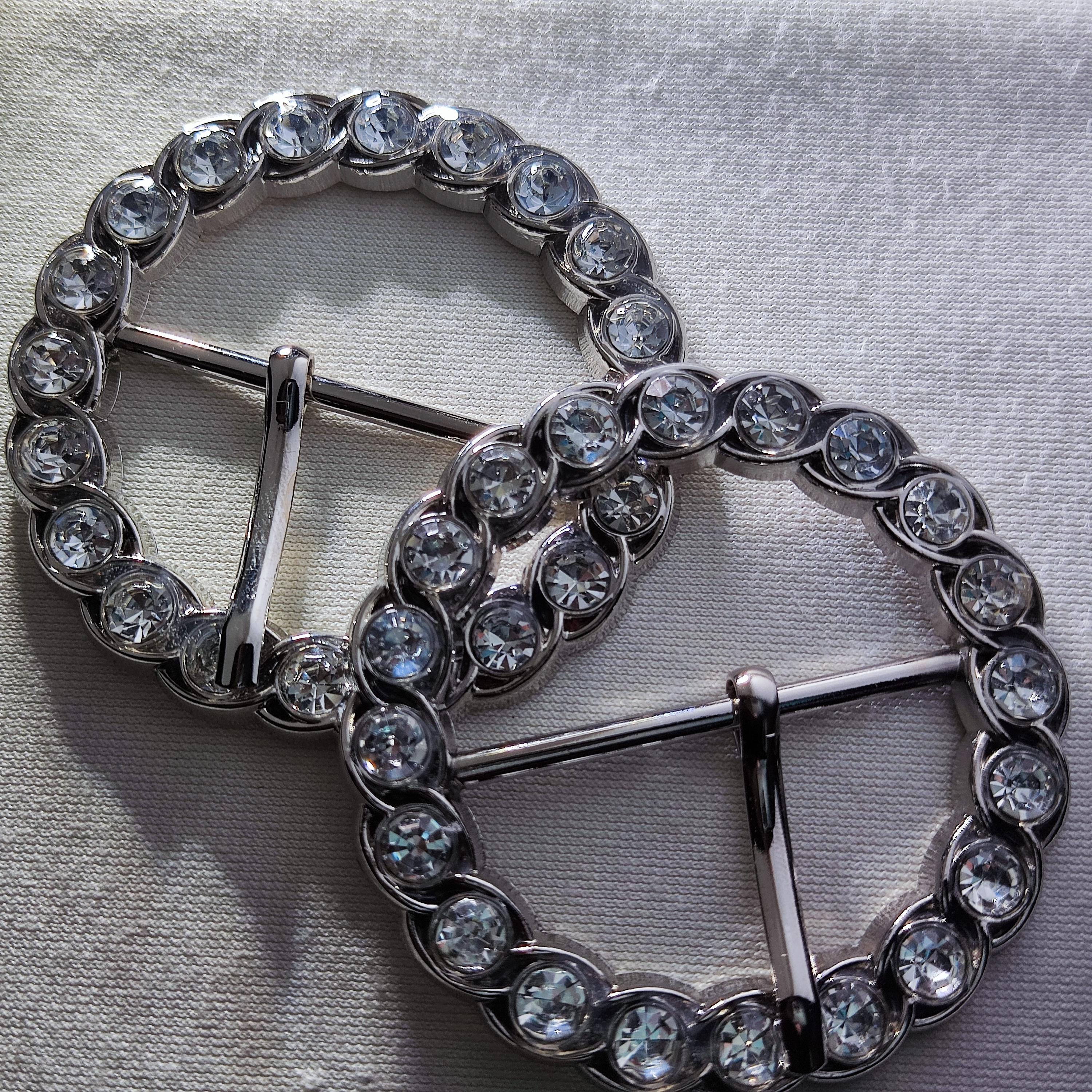 Round Crystal Belt Buckle, Metal, Silver Tone, Fit 30mm or  display picture 1