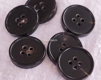 Black Buffalo Horn with Four Holes Buttons, 15mm to 28mm, Pack of 6(B016)