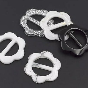 Kleeblatt Schal Ring, Harz, Weiß,Schwarz, Silber, 2er Pack (B075)