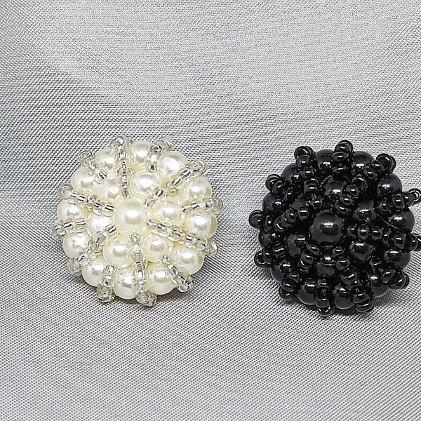 Large Beaded Buttons in White/ Black/Pink, 26mm,30mm,40mm, Pack of 2(B188)