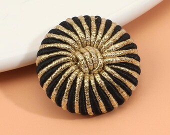 Black and Golden Tone Buttons, Fabric Covered, Plastic Shank Back, 25mm or 28mm, Pack of 5(B1131)