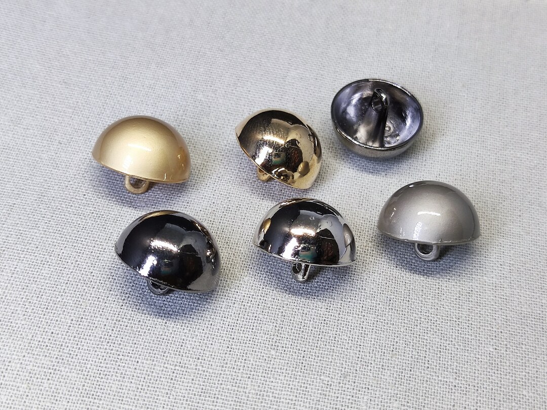 Round Half Dome Shank Buttons, Metallic Buttons, Silver, Gold, Black ...