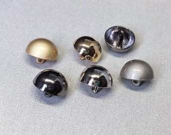 Round Half Dome Shank Buttons, Metallic buttons, Silver, Gold, Black, Brass Color, 9mm to 28mm, Pack of 10(B187)