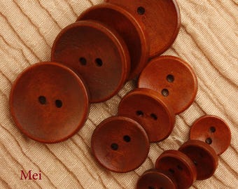 Wooden Buttons, Red-Brown, 11.5mm, 12.5mm, 15mm, 18mm, 20mm,23mm or 25mm, Pack of 10(B727)