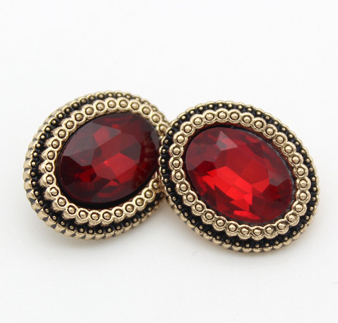 Rhinestone Buttons in Oval Shape, Red and Golden Tone, Pack of 6(B888 ...