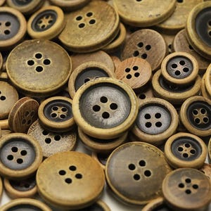 Poplar Wooden Buttons, Brown and Black Tone, 11mm, 13mm, 15mm, 20mm, Pack of 10(B1043)