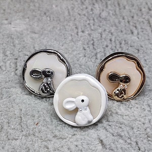 Rabbit Buttons in White, Silver or Golden Tone, Metal, 18mm or 23mm, Pack of 5(B068)