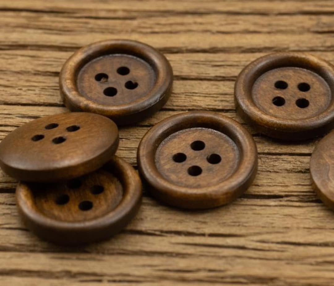 Natural Wood Rimmed Buttons, 4-hole Rustic Brown, 12.5mm, 18mm or 20mm ...