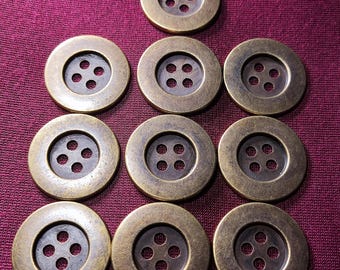 Antike Messing 4-Loch-Metallknöpfe, breiter Rand, leicht gealtertes Finish, 11.5 mm, 12.5 mm, 15 mm, 18 mm, 20 mm, 23 mm oder 25 mm, 10er-Pack (B1301)