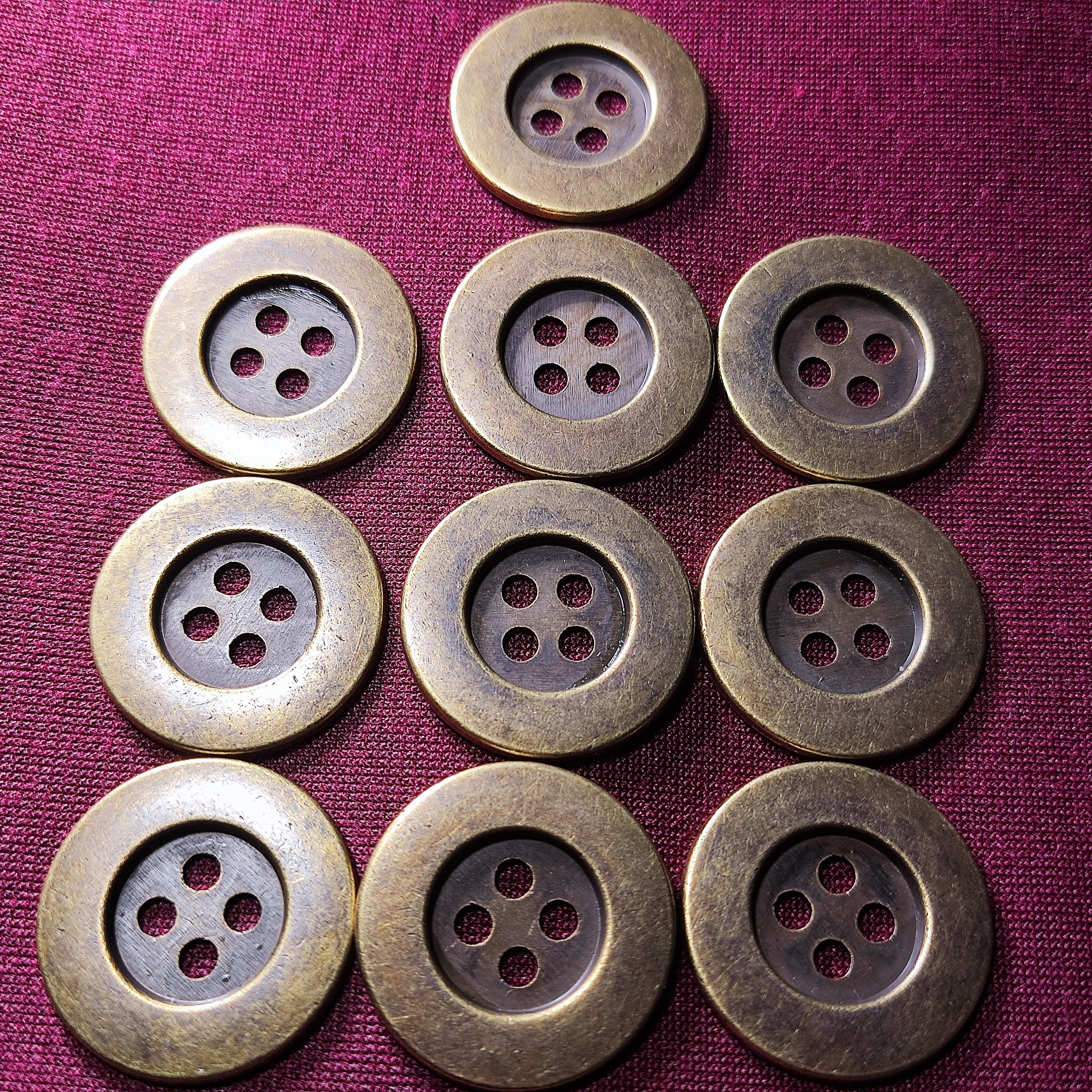 Lot De 10 Boutons Vintage Métal Doré - Blason, Diamètre 15 Mm - Pour Blazer, Costume - Occasion (neufs)