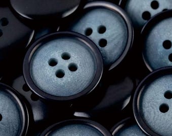 Matte Smoky Blue Black Corozo Buttons, 4 Holes, 20mm / 0.79", Pack of 10(B2236)