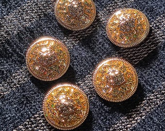 Botones metálicos con cabeza de león dorada y brillo, 16 mm, 18 mm, 20 mm, paquete de 5 (B1785)