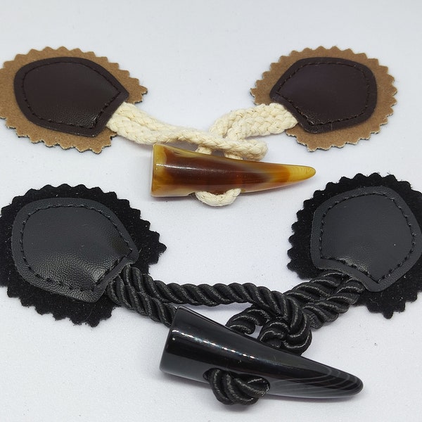 Ensemble de boutons à bascule, noir, marron, cuir écologique et cornes en résine, 15 cm/ 5,9"(B253)