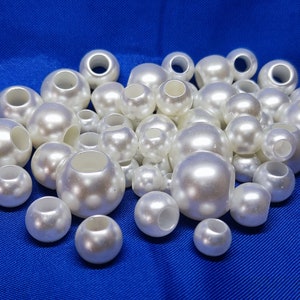 Large hole beads, Faux Round Shell Pearl, 8mm to 25mm, ABS Pearl Beads