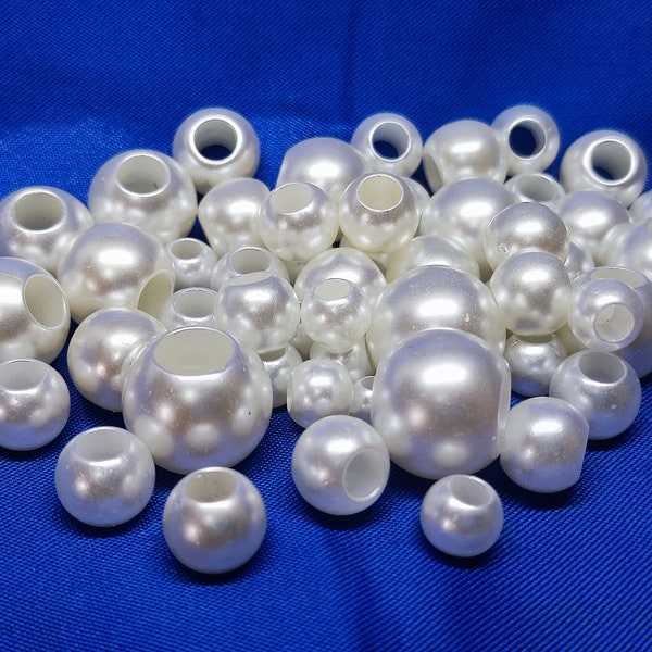 Large hole beads, Faux Round Shell Pearl, 8mm to 25mm, ABS Pearl Beads