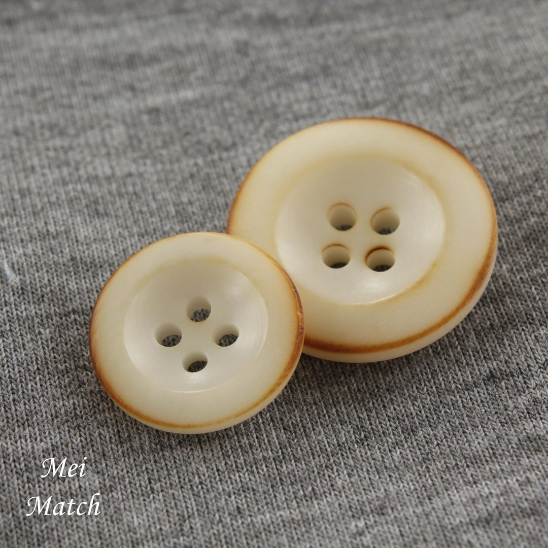 Wide Rim Natural Button Four Holes Natural Corozo Buttons off White, Wide Rim, Burnt Effect ...