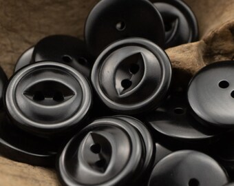 Classic Buttons Black, Natural Corozo, Fish Eye Design, 11.5mm, 15mm, 18mm or 20mm, Pack of 10(B526)