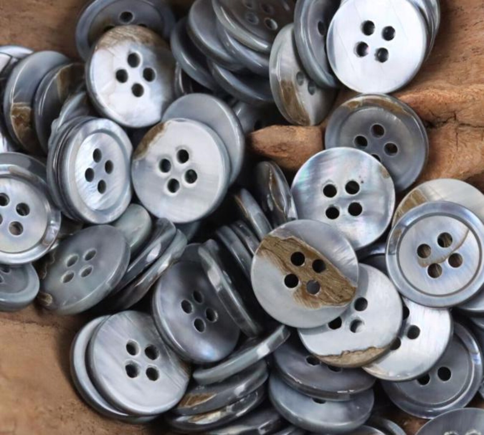 Natural Grey Blue Shell Buttons, With Unique Brown Streaks, 4 Hole, 9mm ...