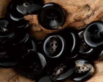 Natural Horn Buttons, Jet Black, Bowl Style, 11.5mm, 15mm, 18mm, 20mm, Pack of 6(B2206)
