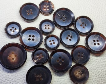 Natural Horn Buttons, Rim, Dark Brown, 15mm to 28mm, Pack of 6(B705)