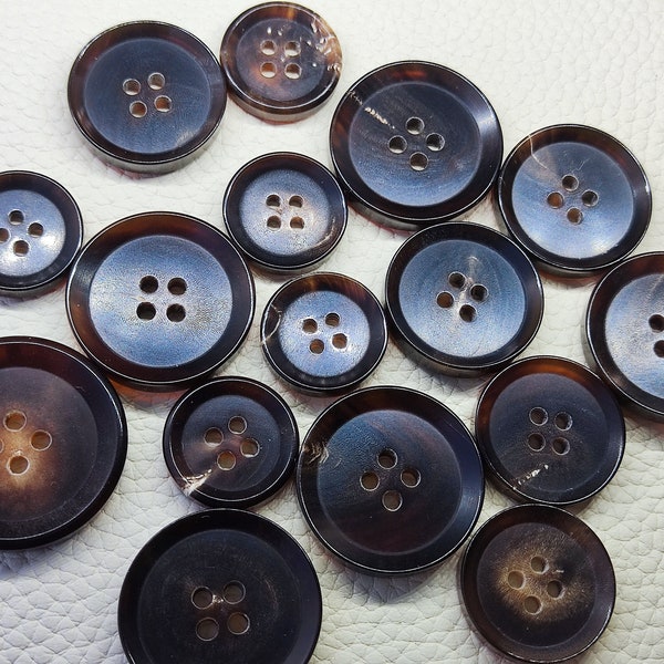 Natural Horn Buttons, Rim, Dark Brown, 15mm to 28mm, Pack of 5(B705)