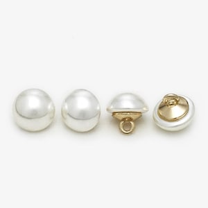 White Pearl Half-Dome Metal Shank Buttons, 10mm, 12mm, Pack of 10(B1736)