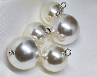 Large Faux Pearl Buttons with Silver Look Metal Shank, 25mm/0.98" or 30mm/ 1.18"