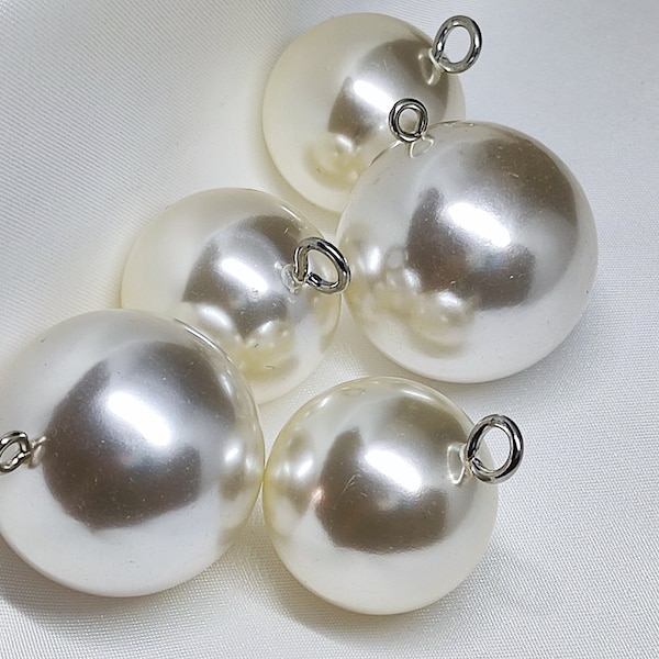 Large Faux Pearl Buttons with Silver Look Metal Shank, 25mm/0.98" or 30mm/ 1.18"