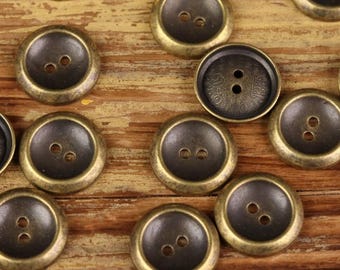 Antique Brass Metal Buttons, 2 Holes, 15mm, 20mm or 25mm, Pack of 10(B1672)