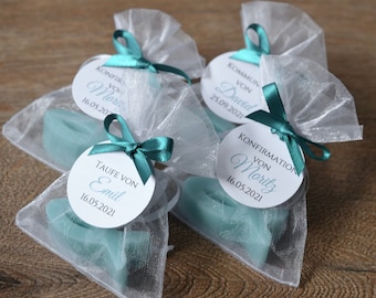 Favors for weddings, communions, confirmations, baptisms - handmade soap - fish green / eucalyptus motif