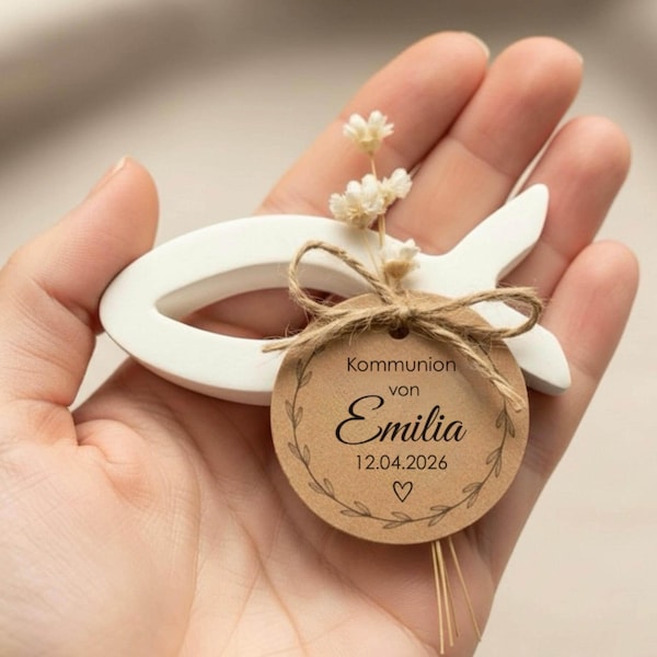 Baptism, Communion, Confirmation Favors - Fish - White | Table Decoration | Thank You | Personalized Favor - Giess Ceramic