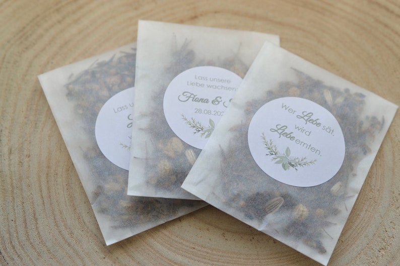 Flower seeds, personalized wedding favors, baptism, communion, confirmation Let our love grow Glad you're here image 1