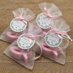 Favors for baptisms/communions or weddings etc. Handmade soap personalized label with eucalyptus motif image 5
