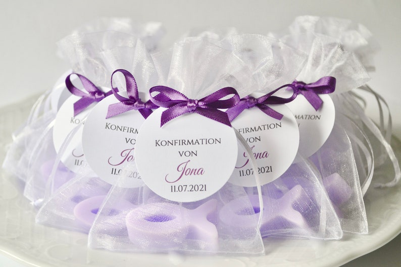 Favors for baptisms/communions or weddings etc. Handmade soap personalized label with eucalyptus motif image 6