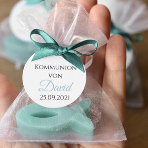 Favors for baptisms/communions or weddings etc. Handmade soap personalized label with eucalyptus motif image 7